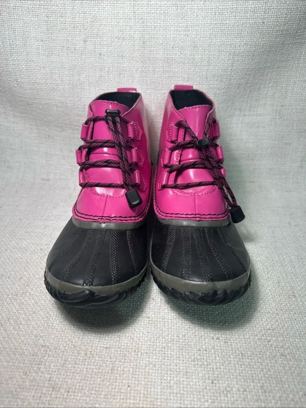 Sorel Out N About Duck Boots Women's Sz 6 Black Pink Rubber Rainboot